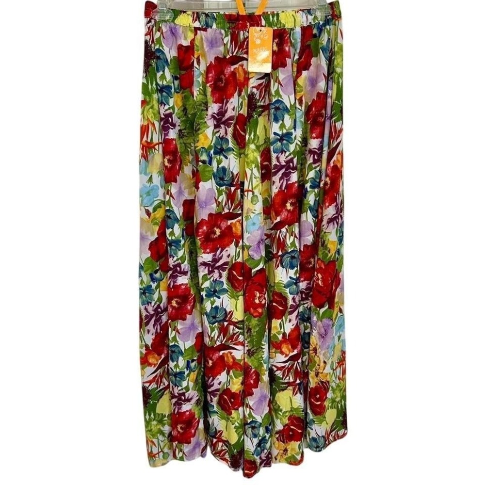 BOHO Magic brand Vibrant full floral maxi skirt elastic waist pockets Sz M NWT‎